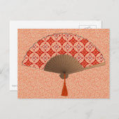 Japanse Fan, Shippo Motif, Mandarijns Oranje Briefkaart (Voorkant / Achterkant)