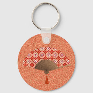 Japanse Fan, Shippo Motif, Mandarijns Oranje Keych Sleutelhanger