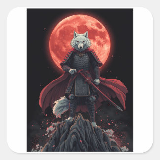 Japanse Fantasie Krijger Illustratie Vierkante Sticker