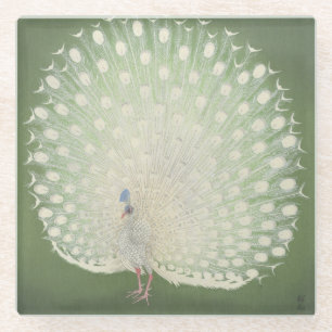  Japanse fijne kunst   Witte pacock Glazen Onderzetter