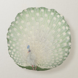  Japanse fijne kunst | Witte pacock Rond Kussen
