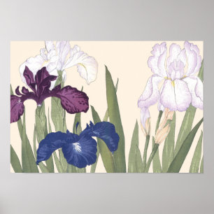 Japanse Floral Art Paarse Iris Flowers Poster