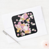  Japanse Floral Fan Vierkante Sticker (Envelop)