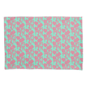 Japanse Floral print - Roze en Blauwgroen Kussensl Kussensloop
