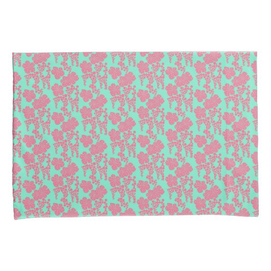Japanse Floral print - Roze en Blauwgroen Kussensl Kussensloop (Voorkant-Rechts)