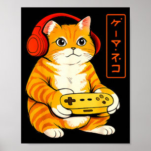 Japanse Gamer Kat Grappige Vintage Gamicade Gesche Poster