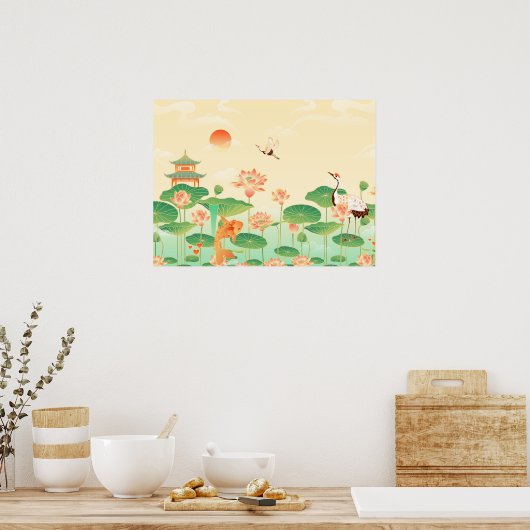 Japanse Garden Koi Pond- en Waterliolkunst Poster (Keuken)