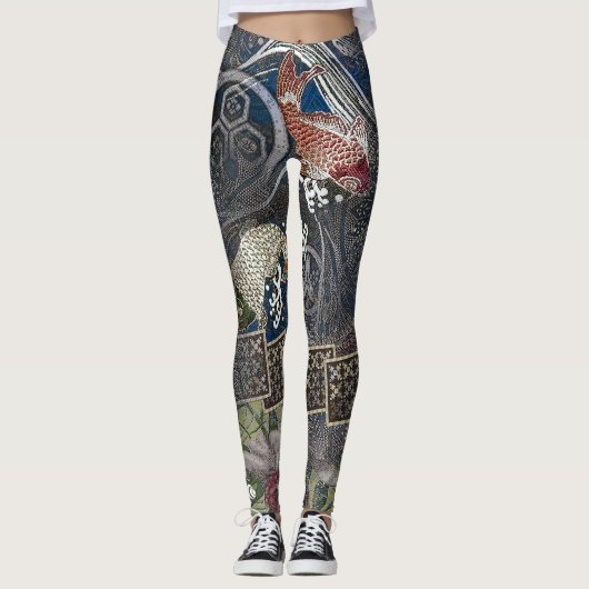 Japanse geborduurde Silk Koi Leggings (Voorkant)