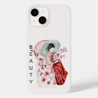 Japanse Geisha Aquarel met Kimono en Sakura Case-Mate iPhone 14 Hoesje