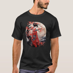 Japanse Geisha Art Print Traditionele Kimono Beaut T-shirt