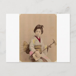  Japanse Geisha die Shamisen speelt Briefkaart