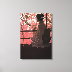 Japanse Geisha en Cherry Blossom Canvas Afdruk