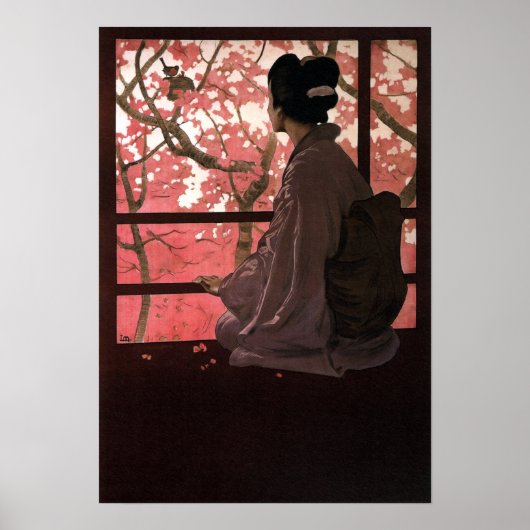 Japanse Geisha en Cherry Blossom Poster (Voorkant)