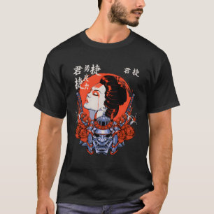 Japanse geisha en Samurai Art drukken stoïsche ves T-shirt