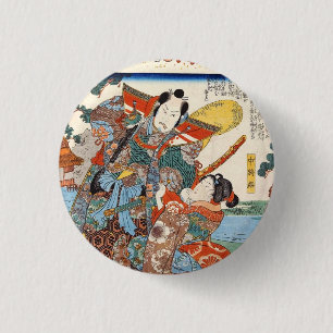  japanse geisha en samurai art ronde button 3,2 cm
