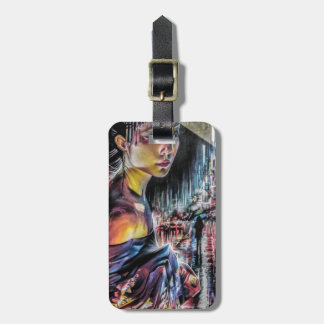 Japanse Geisha Girl Streets van Tokyo Painting Bagagelabel