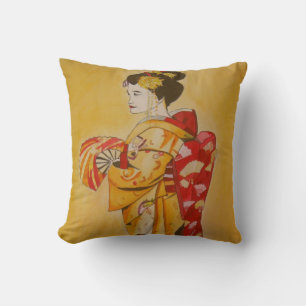 Japanse Geisha goudgele achtergrond Kussen