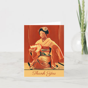 Japanse Geisha in Kimono Rustiek Rood Aziatisch Bedankkaart