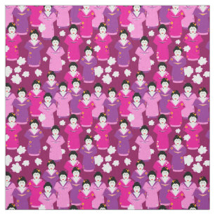Japanse Geisha in Kimono's roze patroon Stof
