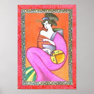 Japanse Geisha Kimono Woman Girl Kunstwerk schilde Poster