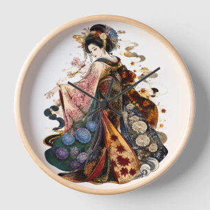Japanse Geisha Kunst Kimono en Seizoensbloemen