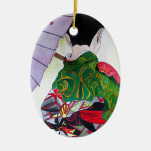 Japanse Geisha-kunst met kimono en paraplu Keramisch Ornament