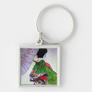 Japanse Geisha-kunst met kimono en paraplu Sleutelhanger