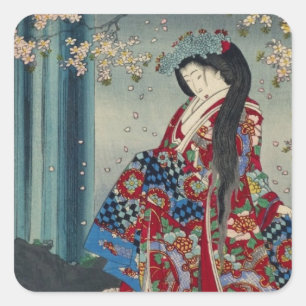 Japanse Geisha Lady Japan Art Cool Classic Vierkante Sticker