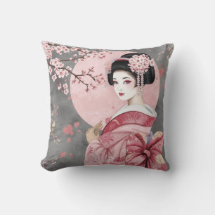 Japanse Geisha Meisje & Kersenbloesems Kussen