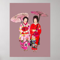 Japanse Geisha meisjes met paraplu originele kunst
