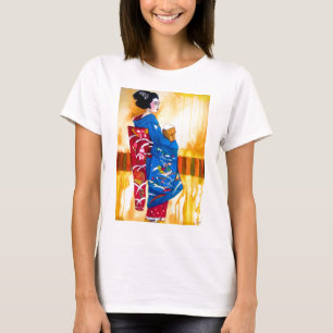 Japanse Geisha met blauwe kimono T-shirt
