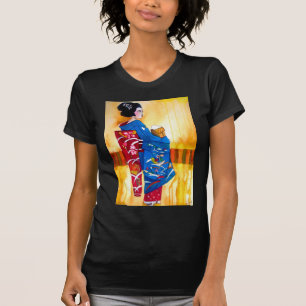 Japanse Geisha met blauwe kimono T-shirt