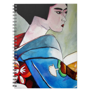 Japanse Geisha met Blue Kimono originele kunst Notitieboek