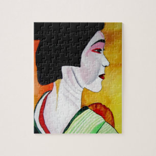 Japanse Geisha met groene kimono originele kunst Legpuzzel