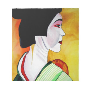 Japanse Geisha met groene kimono originele kunst Notitieblok