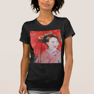 Japanse Geisha met rode paraplu originele kunst T-shirt