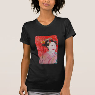 Japanse Geisha met rode paraplu originele kunst T-shirt