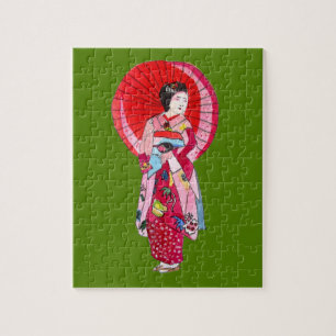 Japanse Geisha rode kimono schattige kunst Legpuzzel