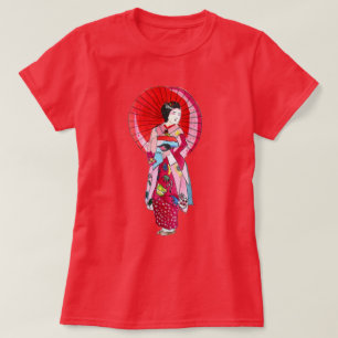Japanse Geisha rode kimono schattige kunst T-shirt
