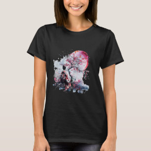 Japanse Geisha Sakura Cherry Blossom Japanse kunst T-shirt