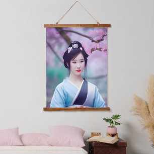 Japanse Geisha Tree AI Creëer fotostijl Hangend Wandkleed