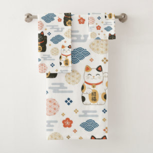 Japanse Geluksbrengende Maneki Neko Kat Bad Handdoek