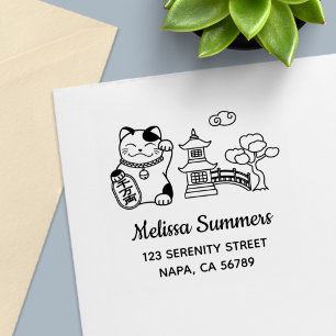 Japanse Gelukskat, Maneki Neko Adres 2 Zelfinktende Stempel