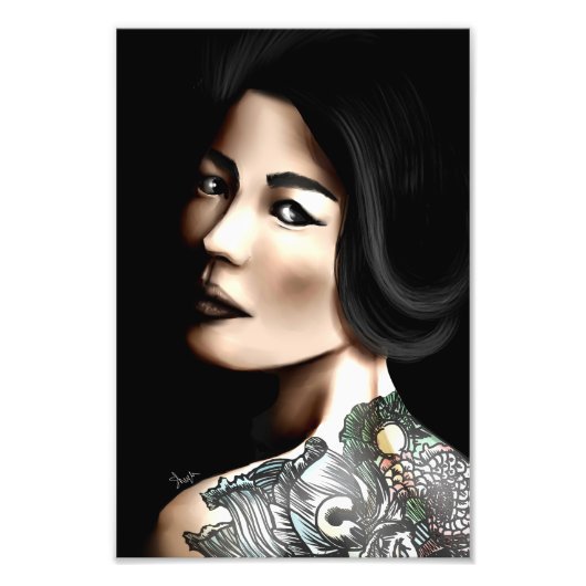Japanse getatoeëerde vrouw foto afdruk (Voorkant)