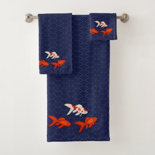 Japanse Goldfish op Seigaiha Waves Pattern Bad Handdoek (Insitu)