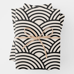 Japanse Golf Seigaiha Black en Cream White Inpakpapier Vel