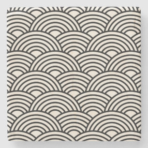 Japanse Golf Seigaiha Black en Cream White Stenen Onderzetter