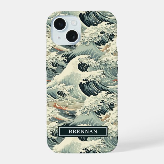 Japanse Golfpatroon met Monogram iPhone 15 Hoesje (Achterkant)