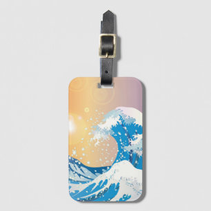 Japanse Golve Art Sunset Ocean Bagagelabel