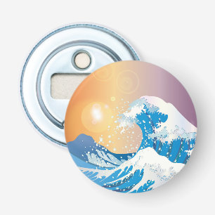 Japanse Golve Art Sunset Ocean Button Flesopener